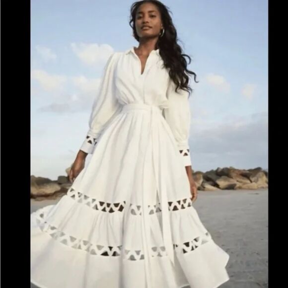 Lisa Marie Fernandez Dresses & Skirts - LISA MARIE‎ FERNANDEZ X TARGET Ric Rac Shirt Linen Midi Dress White Sz 0
